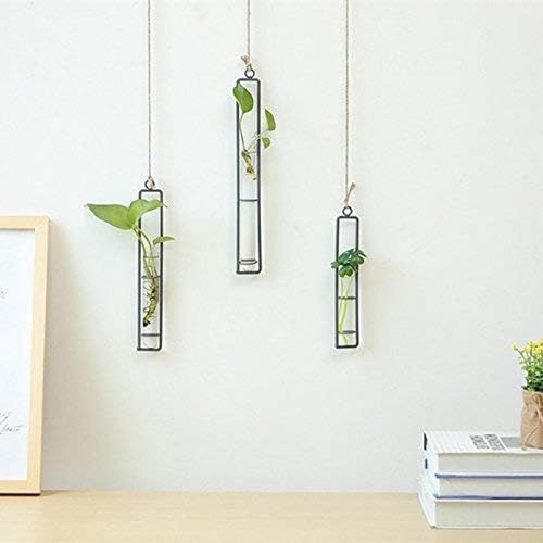 Aoderun Hanging Glass Planter Water Iron Art Hydroponic Vase Transparent Test Tube Flower Hanging Bottle Home Decoration (3pcs-S,M,L) Aoderun