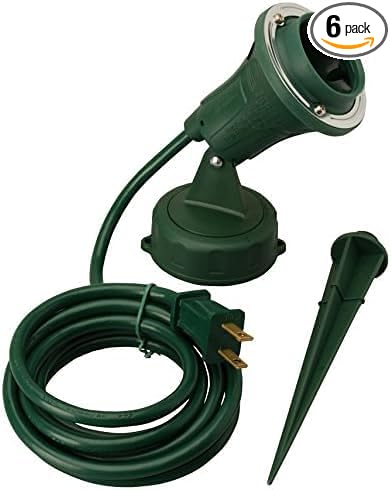 Woods Outdoor Floodlight | Green | 6-Foot Cord | Weather-Resistant | With Ground Stake | Pack of 6 Woods