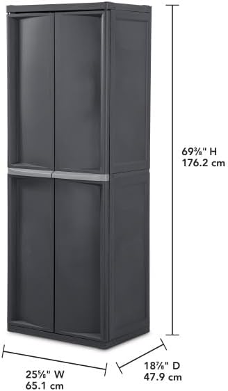 Sterilite 4 Shelf Cabinet, Lockable Utility Storage w/ Adjustable Shelves, Gray - Plastic Shelving Unit for Organizing Garage, Pantry, Basement, Laundry Room or Mudroom Sterilite