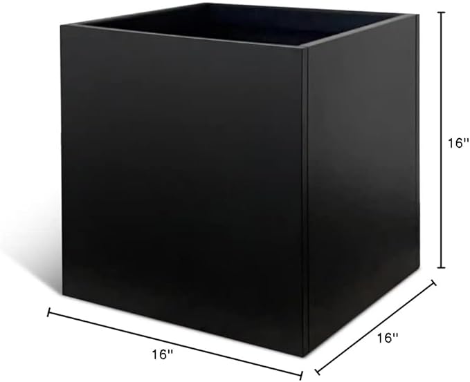 Galvanized Steel Planter Box Black Metal Planter 16Inch Square Indoor Outdoor Planters Cube Steel Heavy Duty Powder Coating Modern Commercial Residential for Patio, Yard, Garden GZGNEEVL