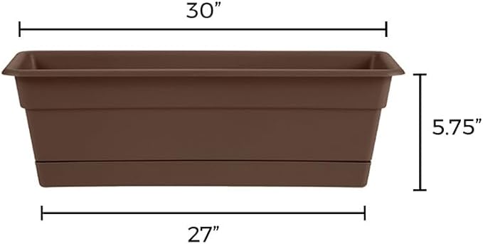 Bloem Dura Cotta Window Box Planter: 30" - Chocolate - Large Box with Tray, Weatherproof Resin Box, Removable Tray for Indoor & Outdoor Use, Gardening, 4 Gallon Capacity Bloem
