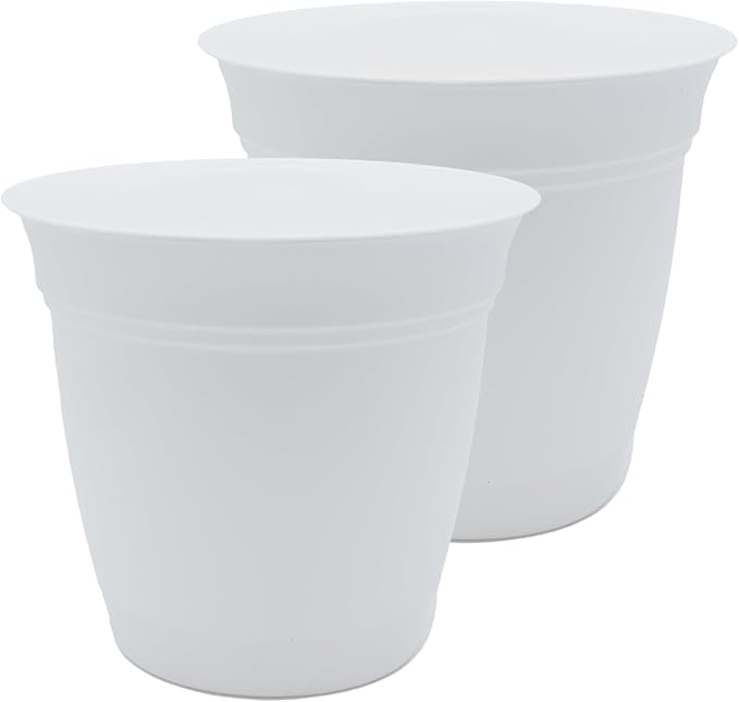 The HC Companies 16 Inch Eclipse Round Planter Pots with Drainage Holes & Attached Saucer, Lightweight UV-Resistant Plastic Indoor & Outdoor Planters, 2-Pack Flower Pots for Garden & Home Decor, White TheHCCompanies