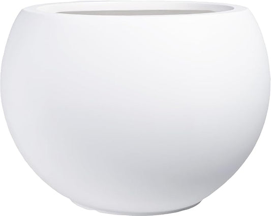 10 H x 14" Dia (10" Pot Opening) Round Fiberstone Planter with Drainage Hole, White, Indoor/Outdoor Large Plant Pot for Home Patio Garden, Ideal for Large Plants Panlaolao
