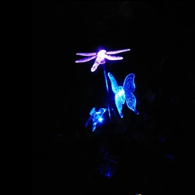 Solar Garden Stake Lights Hummingbird Butterfly and Dragonfly Multi-Color Changing Decorative Landscape Light for Garden Patio Lawn Yard Decorations OSALADI
