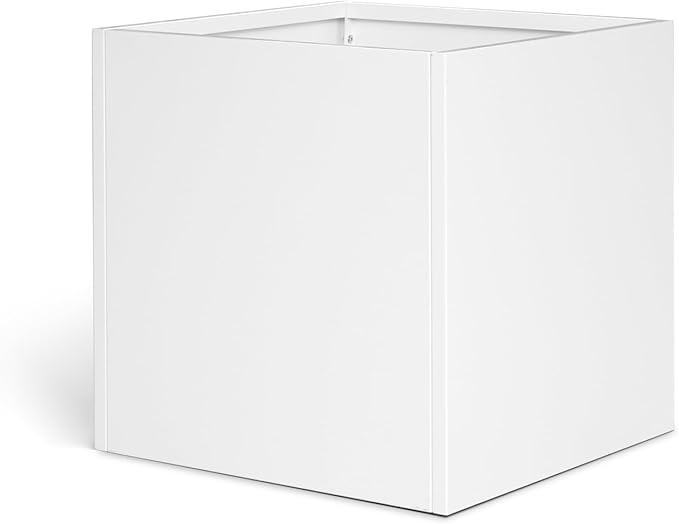 White Steel Planter Square Outdoor Planters Galvanized Steel Planter Box 26 Inch Indoor Metal Large Planters Cube Heavy Duty Flower Pot Modern Commercial Residential for Trees Patio Yard Garden GZGNEEVL