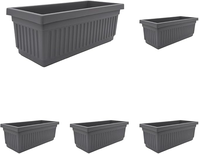 The HC Companies 30 Inch Venetian Rectangular Window Planter Box - Lightweight Plastic Indoor Outdoor Plant Pot with Drainage for Windowsill, Herbs, Flowers, Warm Gray (Pack of 5) TheHCCompanies
