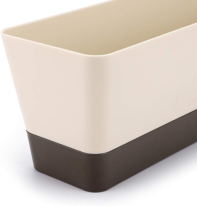 Skelang 3 Pcs Rectangular Plant Pot, 12" Watering Container with Drainage Hole, Window Planter Box with Saucer for Succulents, Flowers, Indoor Plants, African Violets Skelang