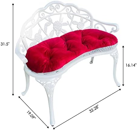 Mandolin Outdoor Park Garden Chair,All Chair Anti Rust Cast Aluminum Patio Yard Bench,Carved Rose Loveseat Bench for Backyard .Porch.Balcony.Lawn (White with Cushion) Rootora