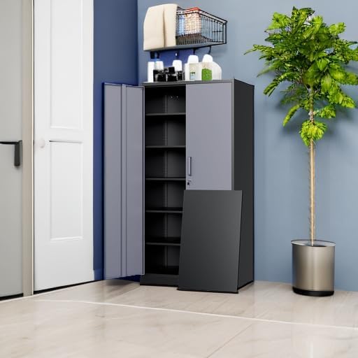 Yizosh Metal Storage Cabinet with Locking Doors and 5 Adjustable Shelves, 72" Garage Storage Cabinet Steel Lockable for Office,Home,Garage Yizosh