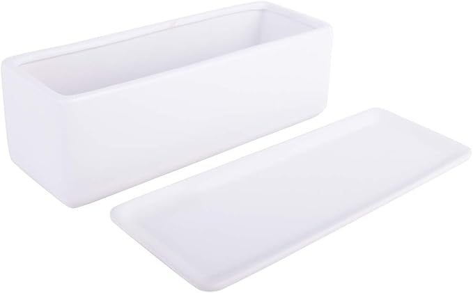 Vencer 12 Inch Rectangular Modern Minimalist Ceramic Succulent Planter Pot - Window Box with Saucer,Office Desktop Potted Stand,White,VF-0135 Vencer