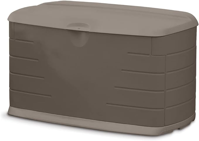 Rubbermaid Medium Resin Outdoor Storage Deck Box (73 Gal), Weather Resistant, Brown, Deck Organization for Home/Backyard/Pool Chemicals/Toys/Garden Tools/Porch/Patio Cushions Rubbermaid