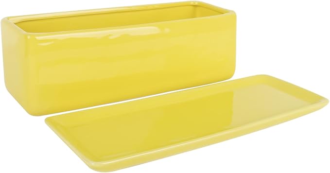 Vencer 12 Inch Rectangular Modern Minimalist Ceramic Succulent Planter Pot - Window Box with Saucer,Office Desktop Potted Stand,Yellow,VF-0135Y Vencer