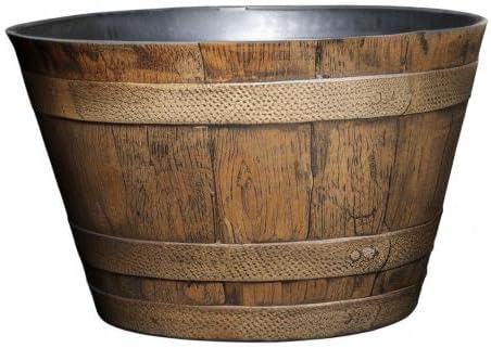 Classic Home and Garden Whiskey Barrel Planters - Wooden Finish Flower Planter Pot - Stylish Garden Pots - Indoor & Outdoor Resin Planters - Weather-Resistant Planting Pots (20.5" Oak Brown, 1-Pack) ClassicHomeandGarden