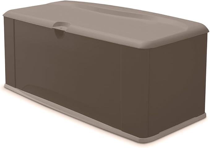 Rubbermaid Extra Large Resin Outdoor Storage Deck Box with Seat (120 Gal), Weather Resistant, Brown, Deck Organization for Home/Backyard/Pool Chemicals/Toys/Garden Tools/Porch/Patio Cushions Rubbermaid