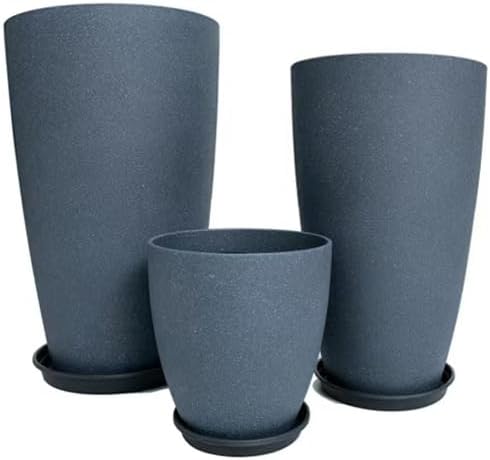 24/21/11 Inch Tall Planter Pots Garden Plastic Planters - Set of 3 for Indoor & Outdoor Use - Decorative Lightweight Flower Pots (Dark Grey) MinCHI257