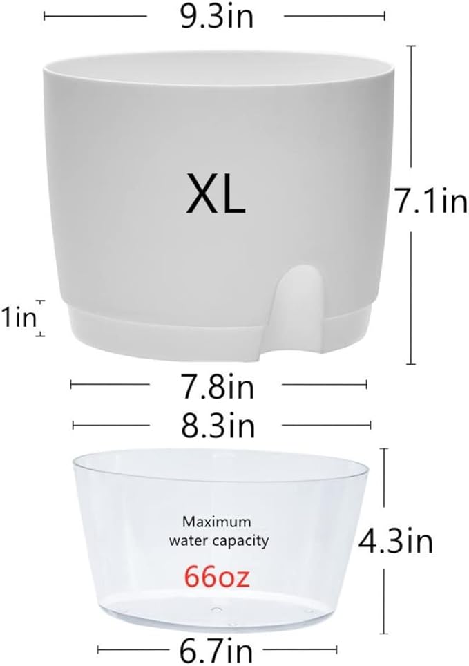 Self Watering Planter for Indoor Plants, 2 Pack 9.3 Inch Flower Pot Modern Decorative Plastic Planter with Extra Large Water Storage for All House Plants, Flowers, Herbs(White) ETGLCOZY