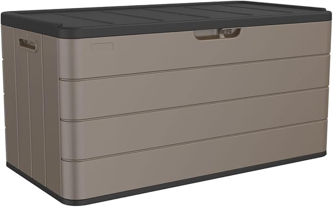 TARKARI Premium Pro Edition 100 Gallon Lockable Resin Deck Box, Waterproof & UV-Resistant Outdoor Storage Box for Outdoor Cushion Storage, Garden Tools & Pool Accessories Storage, Brown Home