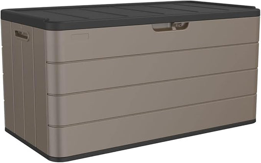 TARKARI Premium Pro Edition 100 Gallon Lockable Resin Deck Box, Waterproof & UV-Resistant Outdoor Storage Box for Outdoor Cushion Storage, Garden Tools & Pool Accessories Storage, Brown Home