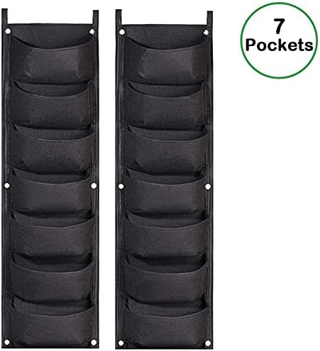 LITLANDSTAR Hanging Planter Bags, 2 Pack 7 Pocket Hanging Vertical Wall Planter Planting Grow Bags Outdoor Indoor Gardening Vertical Greening Flower Container (Black) LITLANDSTAR
