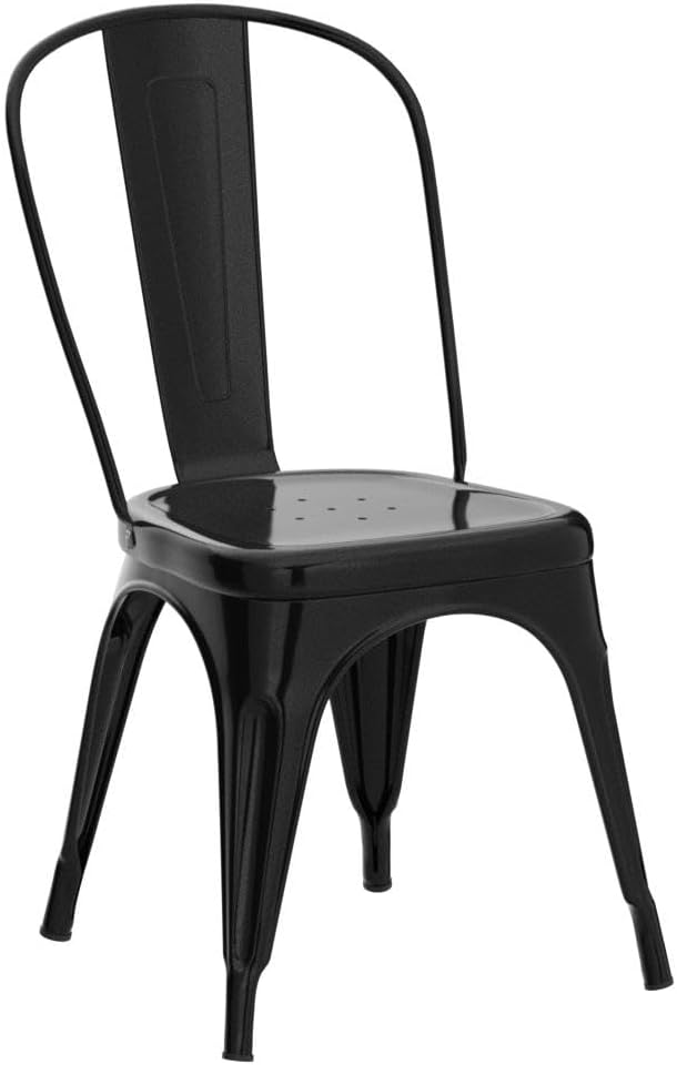 Nazhura Metal Dining Chair Farmhouse Tolix Style for Kitchen Dining Room Café Restaurant Bistro Patio, 18 Inch, Stackable, Waterproof Indoor/Outdoor (Sets of 4) (Black) NazhuraGoodCompanionAtHome