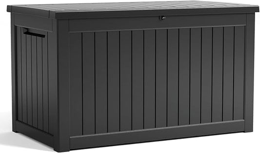 230 Gallon Resin Deck Box, Lockable Patio Outdoor Storage Box for Furniture, Garden Tools and Tools Storage, Waterproof Outside Storage Boxes - Black OutdoorLivingPerfected