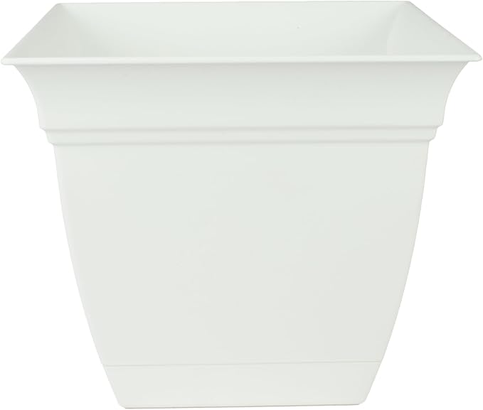 The HC Companies Eclipse Square Plastic Planter w/Attached Saucer - Outdoor & Indoor Plant Pot with Drainage Holes - Lightweight, UV-Resistant Plastic Pots for Plants (6" White, Pack of 1) TheHCCompanies