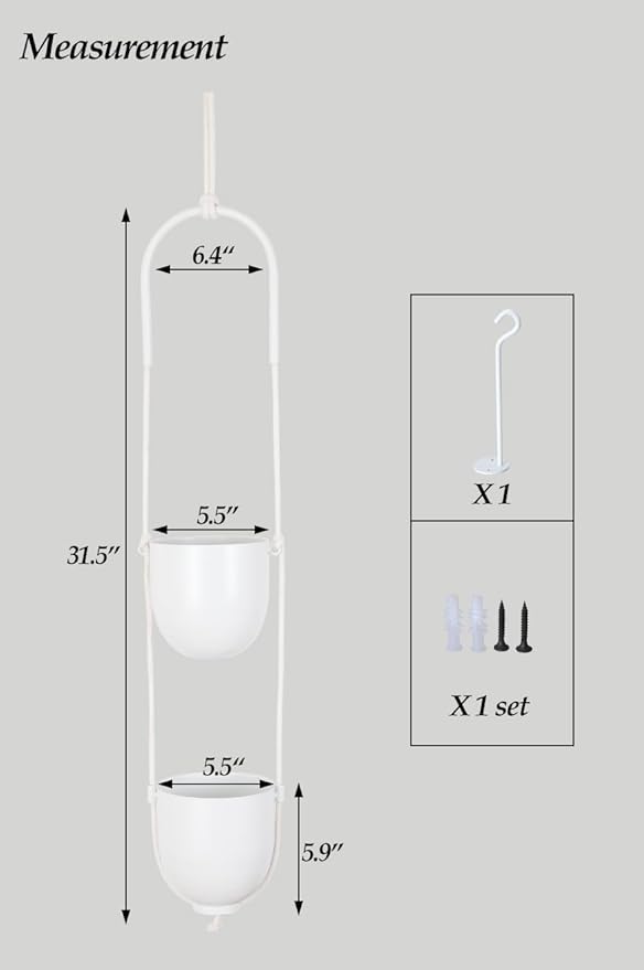 Hanging Planters 2 Tiers Metal Plant Hangers for Indoor Outdoor Plants Wall Ceiling Hanging Flower Pot Basket Holders Kitchen Room Decor(White) ABETREE