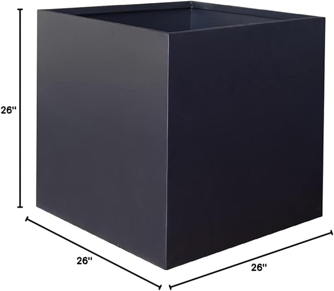 Galvanized Steel Planter Box 26Inch Black Metal Planter Large Square Indoor Outdoor Planters Cube Steel Heavy Duty Flower Pot Powder Coating Modern Commercial Residential for Patio, Yard, Garden GZGNEEVL