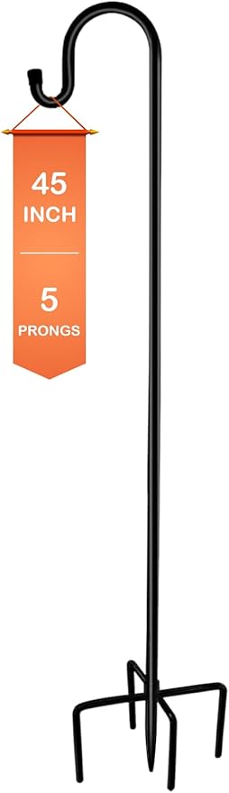 Ottsuls Bird Feeder Pole, 45 INCH Heavy Duty Shepherds Hooks for Outdoor with 5 Prong Base, Adjustable Stand Hanger for Garden Plant, Hummingbird Feeder, Lantern, Hanging Wedding Decor (1 Pack) Ottsuls