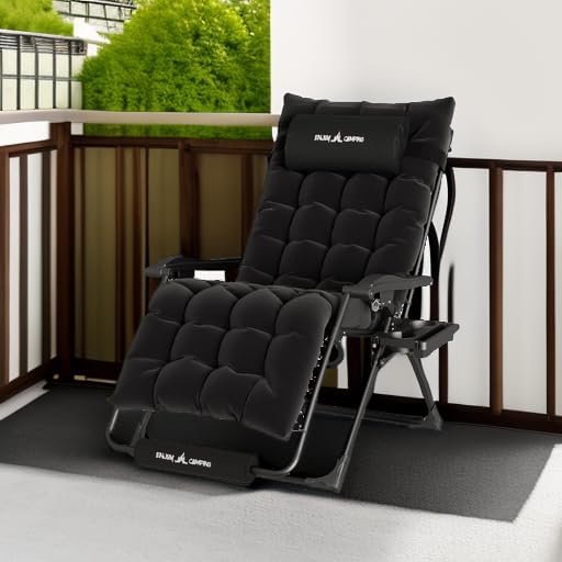 UDPATIO Oversized Zero Gravity Chair 29In XL Patio Reclining Chair with Cushion, Outdoor Folding Recliner with Pillows|Cup Holder|Foot Rest|Padded Headrest, Black, Support 500LB UDPATIO