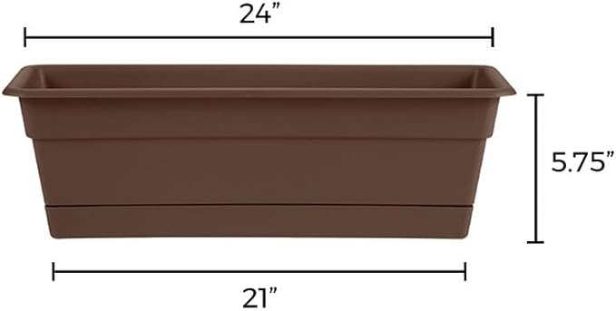 Bloem Dura Cotta Window Box Planter: 24" - Chocolate - with Tray, Weatherproof Resin Box, Removable Tray for Indoor & Outdoor Use, Gardening, 3 Gallon Capacity Bloem