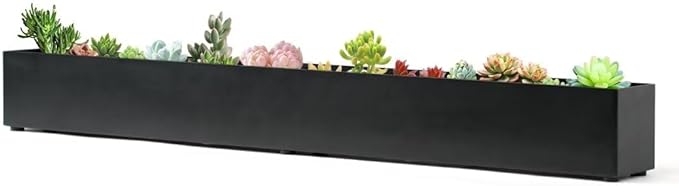 Trough Rectangle Planter Window Sill Planter Box Long Window Planters Modern Galvanized Steel Succulent Planter Black Metal Windowsill Pot 32 in for Indoor Plants Herb Table Home Outdoor GZGNEEVL