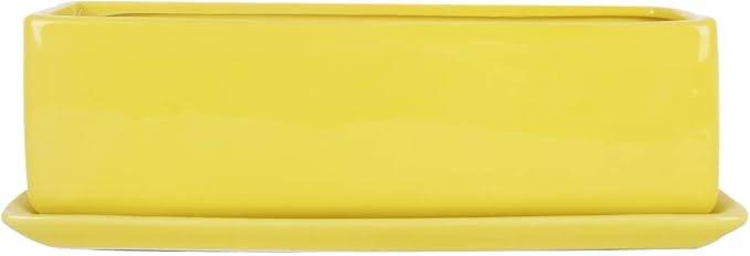 Vencer 14 Inch Rectangular Modern Minimalist Ceramic Succulent Planter Pot - Window Box with Saucer,Office Desktop Potted Stand,Yellow,VF-0173Y Vencer