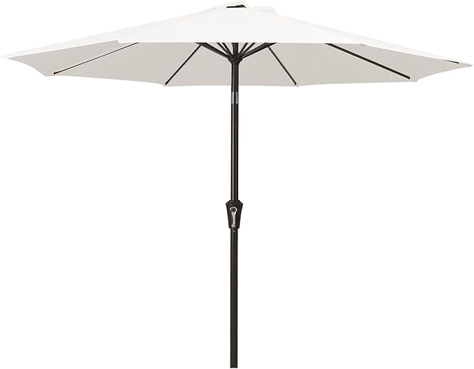 MEWAY 9ft Patio Umbrella Outdoor Table Umbrellas with Push Button Tilt and Crank, Market Umbrella 8 Sturdy Ribs for Deck, Garden, Pool and Backyard, Off-white MEWAY