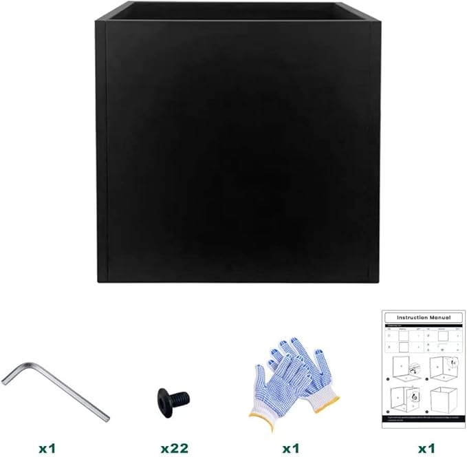 Galvanized Steel Planter Box Black Metal Planter Large Square 32Inch Indoor Outdoor Planters Cube Steel Heavy Duty Flower Pot Powder Coating Modern Commercial Residential for Patio, Yard, Garden GZGNEEVL