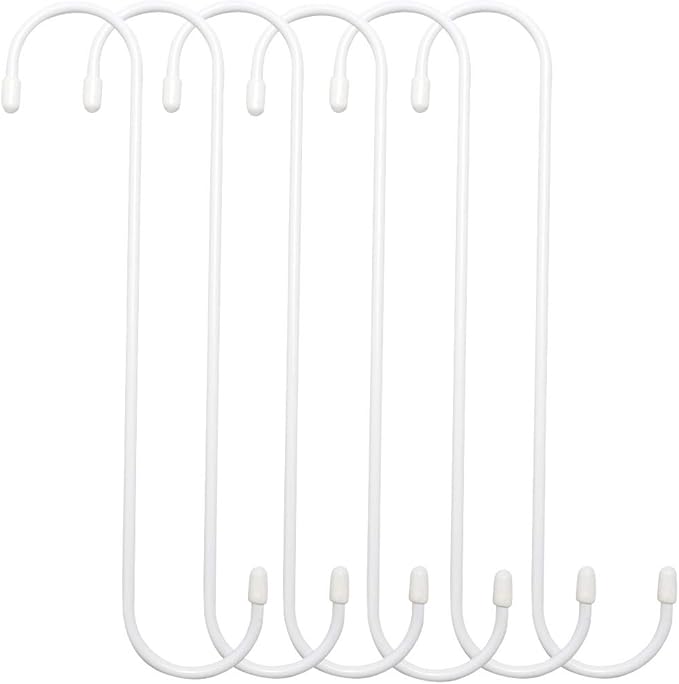 6 Pack 12 inch Extra Large S Hooks White Heavy Duty Plant Hanging Hooks Long S Shaped Extension Hooks for Kitchenware,Utensils,Pergola,Closet,Flower Basket,Garden,Patio,Indoor Outdoor Uses ESFUN