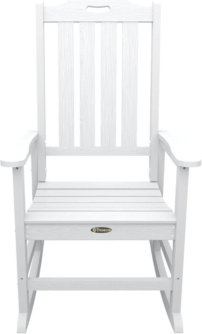 Oversized Rocking Chair Set of 2, Outdoor Rocking Chair for Adults, All Weather Resistant Porch Rocker for Lawn Garden, White THOEOE