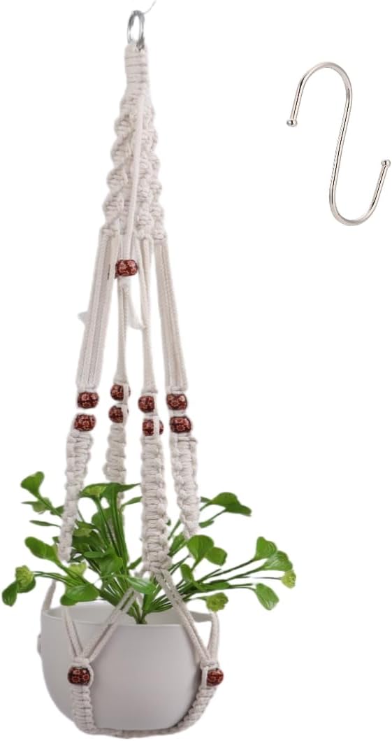 35 inch Macrame Plant Hanger for 5-10 Pot Indoor wall Window Boho Long Crochet White Rope Hanging Planters for Plant Holder Outdoor (Ivory2) HUIHONGHOME