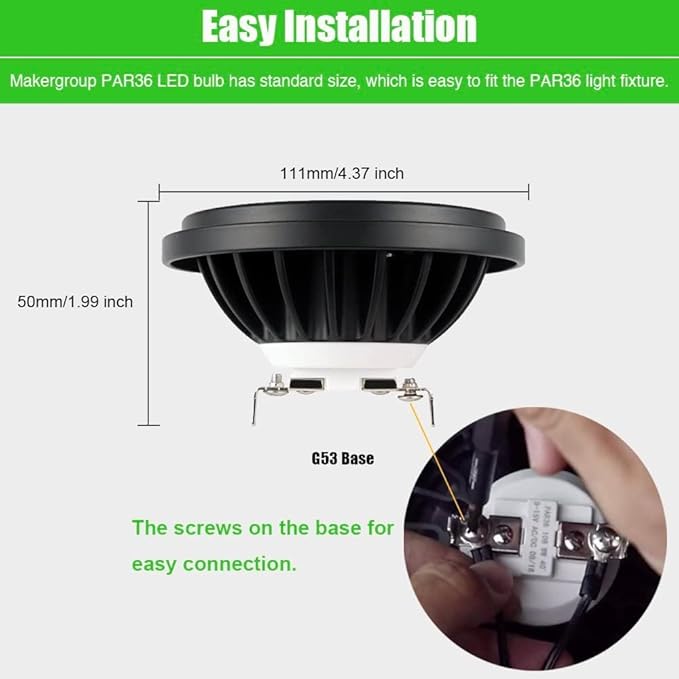 PAR36 LED Landscape Light Bulb 7W, 12V Low Voltage Lighting, Waterproof Spotlight for Outdoor Yard Tree Light, In-Ground Well Light, Warm White 2700K-3000K Makergroup