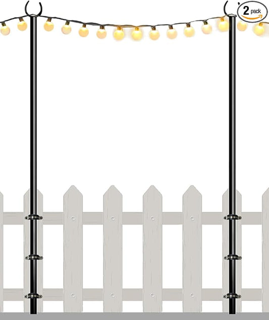 10FT String Light Poles for Outdoor, Heavy Duty Metal Lighting Stand Pole for Deck Fence Railing Backyard Patio Holiday Wedding Party Decorations 2 Pack Eazielife