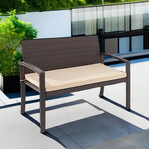 Best Choice Products Outdoor Bench 2-Person Wicker Garden Patio Benches Seating Furniture for Backyard, Porch w/Seat Cushion, 700lb Capacity - Brown/Tan BestChoiceProducts