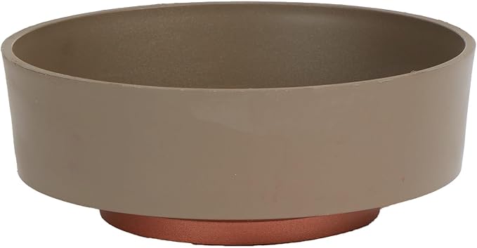 The HC Companies 6 Inch Round Plastic Succulent Capri Bowl 6"x6"x2.25" in Artisan Taupe with Copper Bottom Color TheHCCompanies