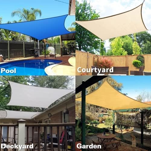 KANAGAWA 18'X22' Sand Custom Size Sun Shade Sail Rectangle UV Block Canopy Cover for Patio Backyard Lawn Garden Outdoor (Customized Available) KANAGAWA