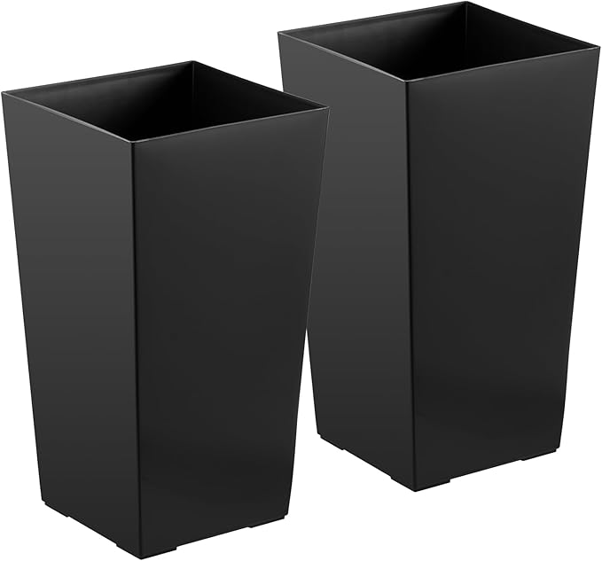VEVOR Set of 2 Tall Planters for Outdoor Plants 22 inch, Black Tall Planter for Indoor Plants, Modern Planters for Front Porch Patio Balcony, Plant Container Flower Pots with Built-in Drainage VEVOR