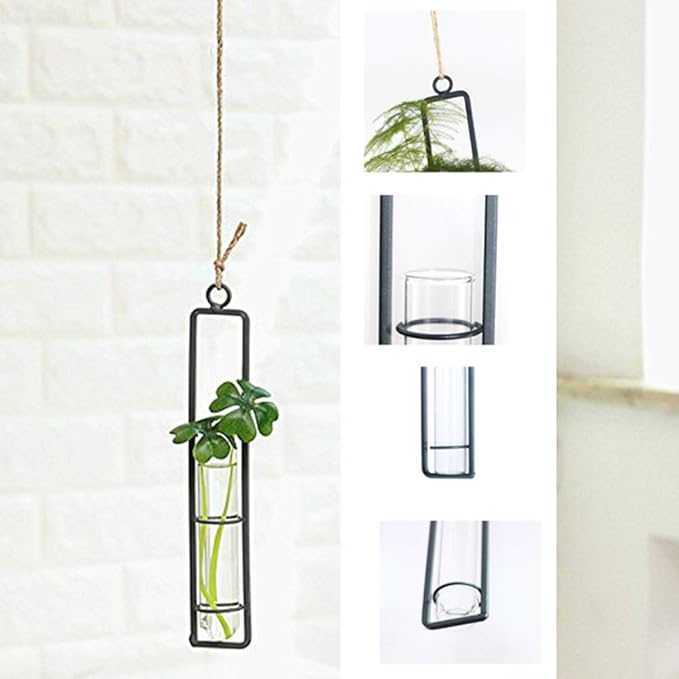 Aoderun Hanging Glass Planter Water Iron Art Hydroponic Vase Transparent Test Tube Flower Hanging Bottle Home Decoration (3pcs-S,M,L) Aoderun