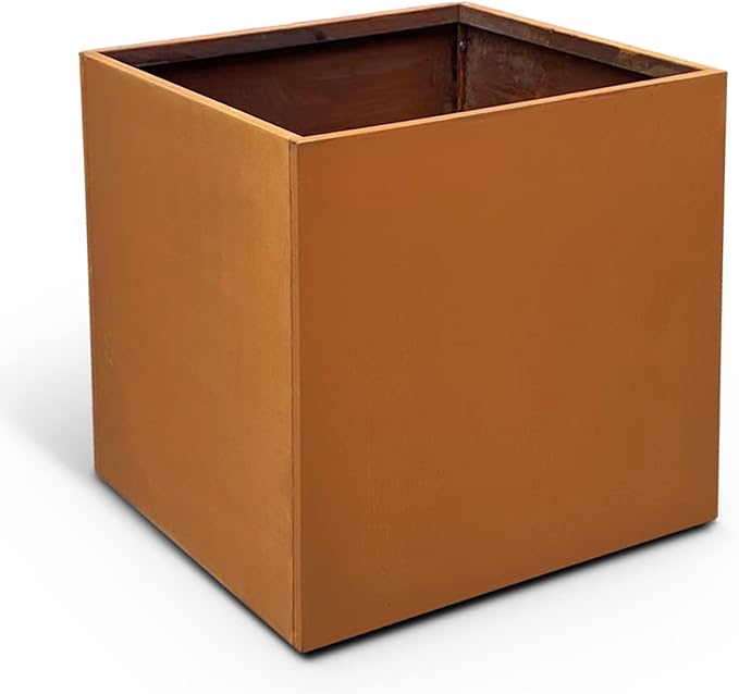 Corten Steel Planter Box Metal Planters Square Outdoor Steel Planter Cube Rustic Flower Pot 16 Inch for Commercial Residential Garden Patio and Backyard GZGNEEVL