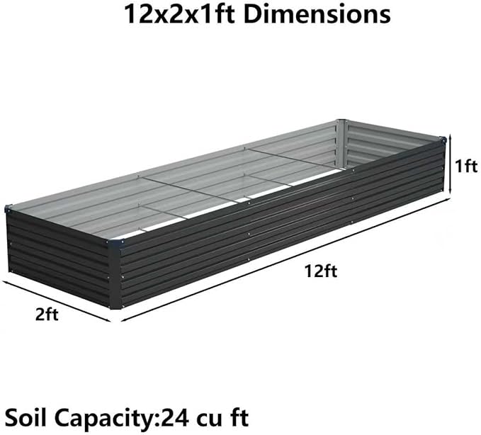 12x2x1ft(2 Pack) Galvanized Raised Garden Bed,Outdoor Planter Box Metal Patio Kit Planting Bed for Vegetables Flowers Herb,Black Foxlang