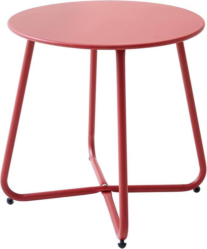 Patio Small Side Table Waterproof Round Metal Steel Weather Resistant Portable Outdoor and Indoor End Table for Garden Balcony Yard, Red Meluvici