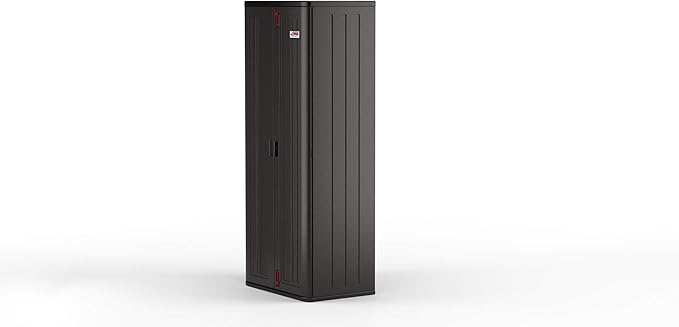 Suncast 19 Cubic Ft. Heavy-Duty Resin Cabinet with Lockable Handles, Multi-Wall Construction, and Metal-Reinforced Shelves for Basement, Utility Room and Garage Storage, Black, Made in the USA SuncastCommercialProducts