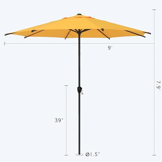 Abba Patio 9FT Lyon Outdoor Patio Umbrella Outdoor Table Umbrella with Crank Market Umbrella 8 Sturdy Ribs UV Protection Waterproof and Push Button Tilt for Garden Deck Backyard Pool,Yellow AbbaPatio